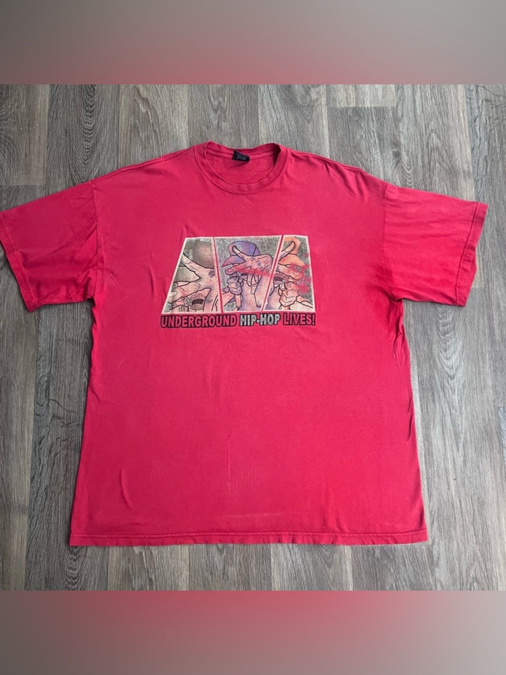 Vintage 90# Underground Hip-Hop Lives! Red Graphic Short Sleeve Tee/A314